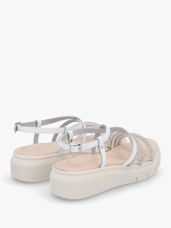 Clematis White Leather Diamante Cross Strap Sandals