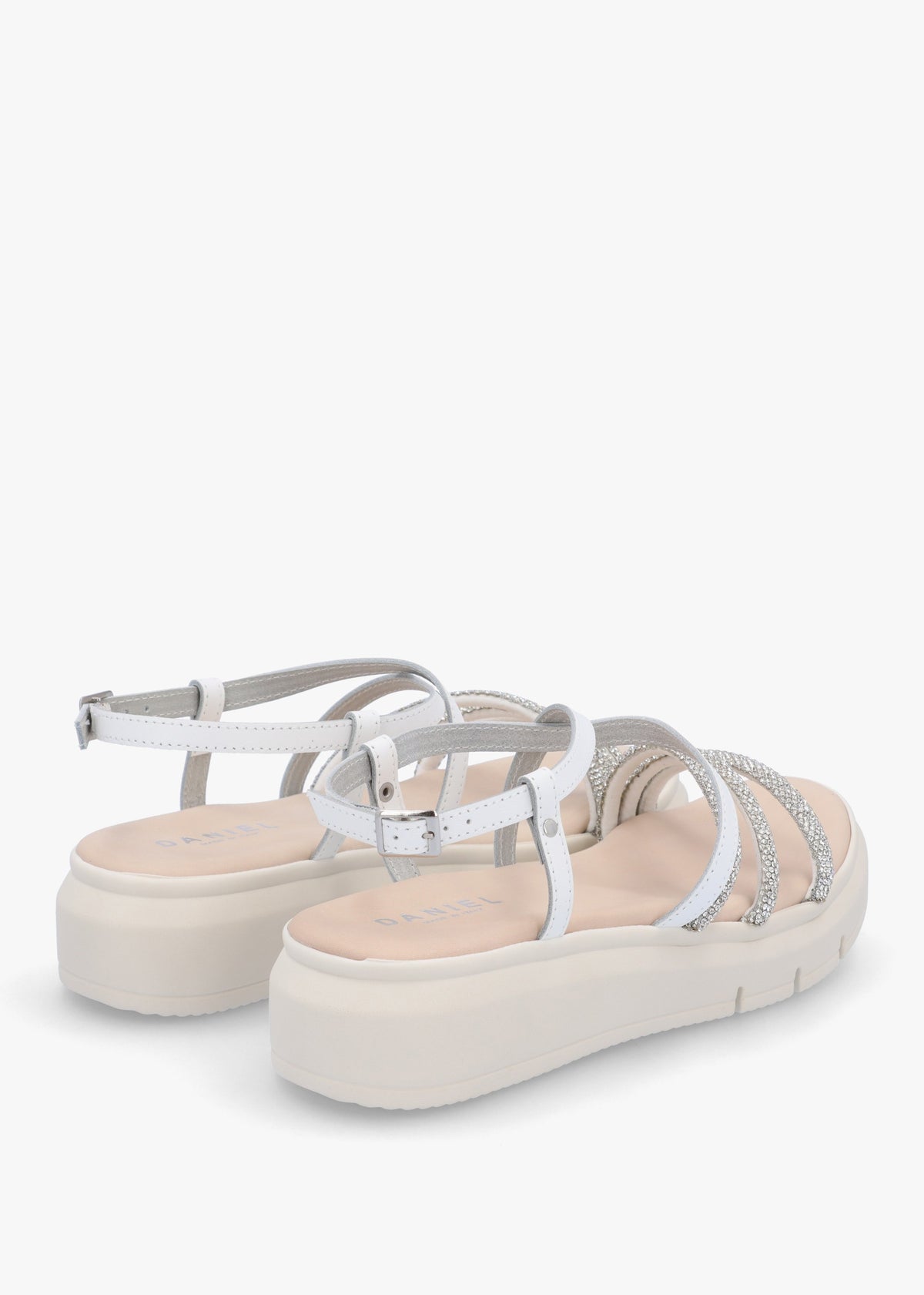 Clematis White Leather Diamante Cross Strap Sandals