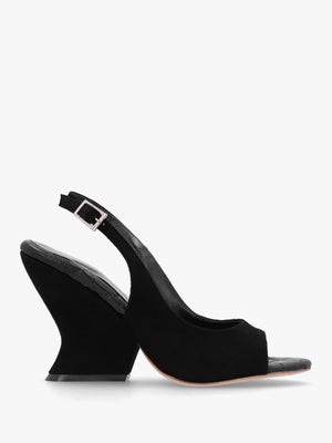 Margot Black Suede Sculpted Wedge Sandals