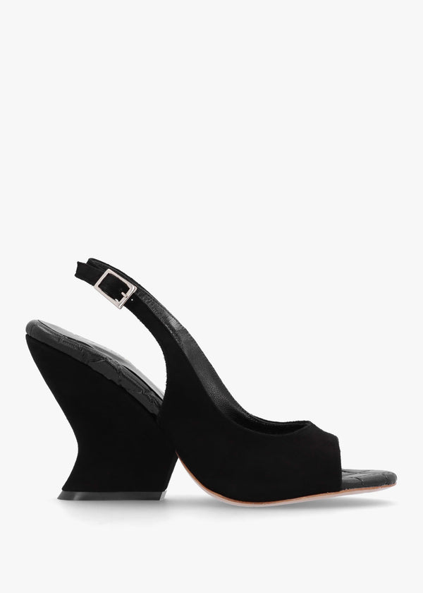 Margot Black Suede Sculpted Wedge Sandals