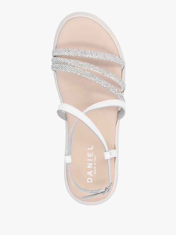 Clematis White Leather Diamante Cross Strap Sandals