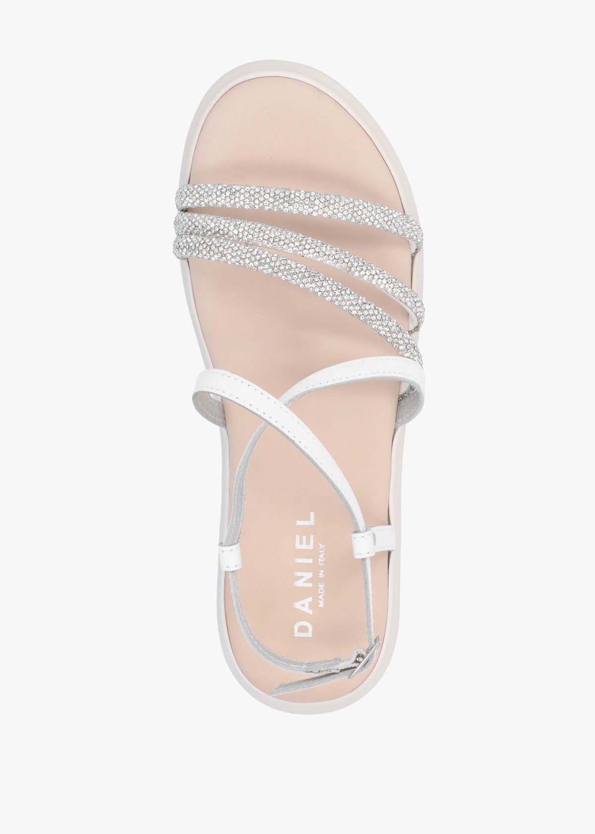 Clematis White Leather Diamante Cross Strap Sandals