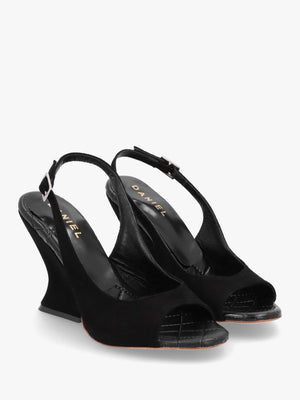 Margot Black Suede Sculpted Wedge Sandals