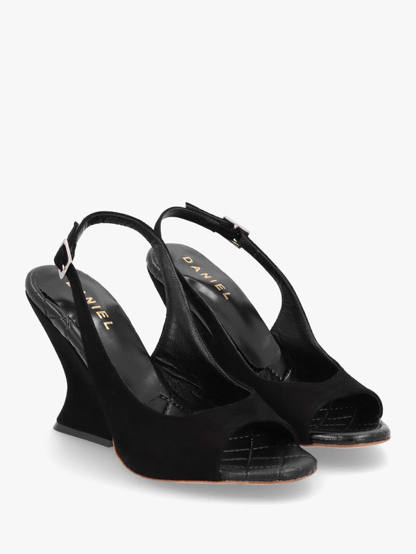 Margot Black Suede Sculpted Wedge Sandals