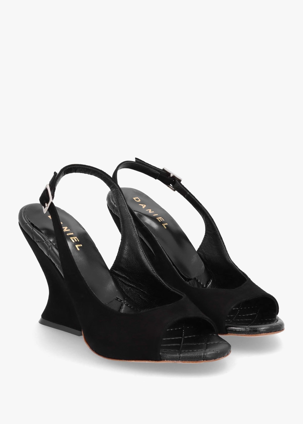 Margot Black Suede Sculpted Wedge Sandals