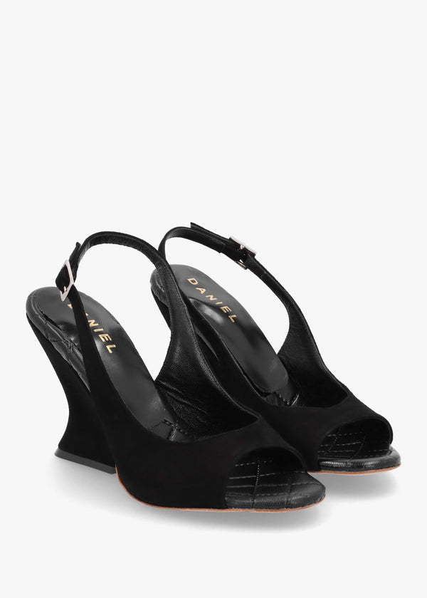 Margot Black Suede Sculpted Wedge Sandals