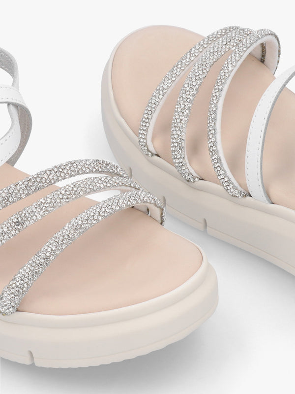 Clematis White Leather Diamante Cross Strap Sandals