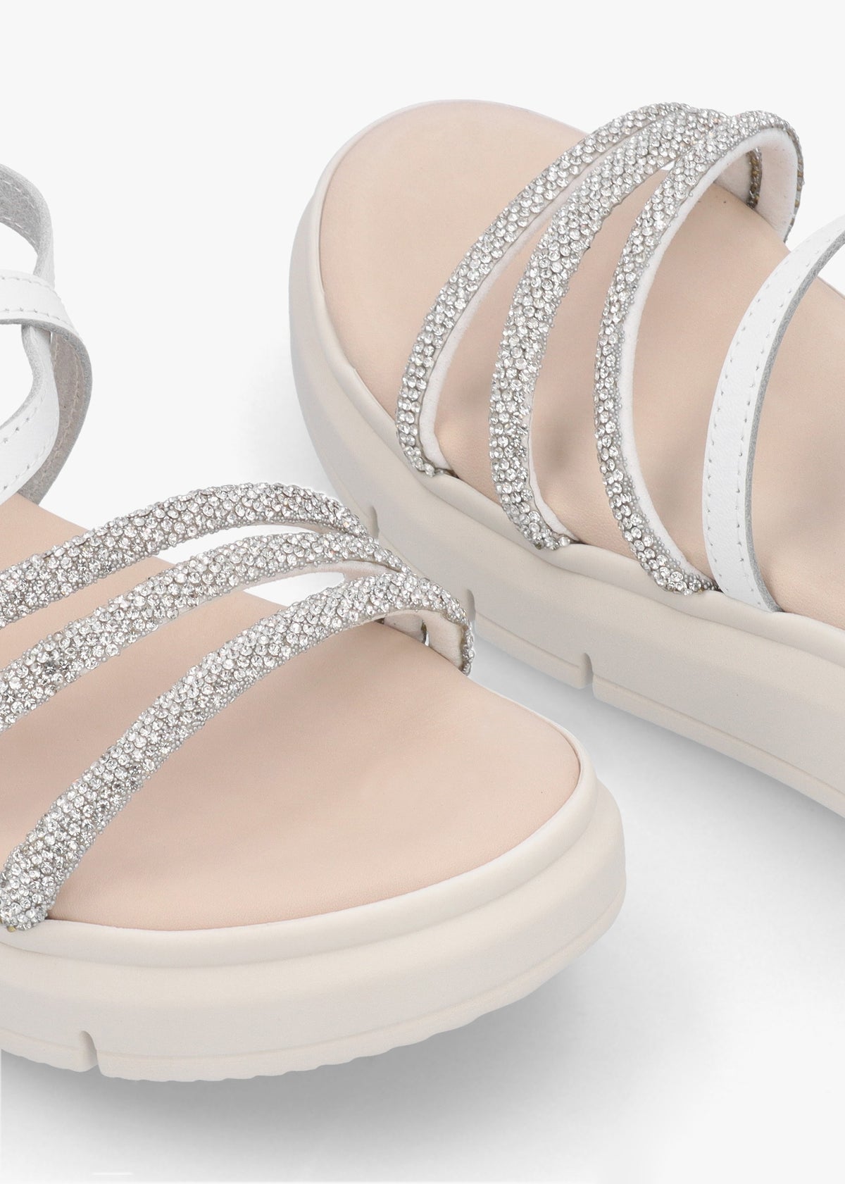 Clematis White Leather Diamante Cross Strap Sandals