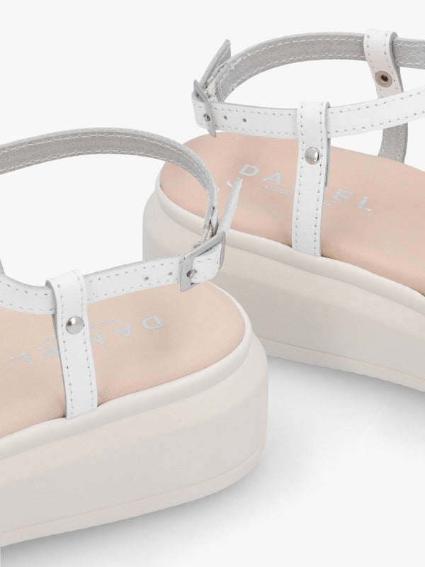 Clematis White Leather Diamante Cross Strap Sandals