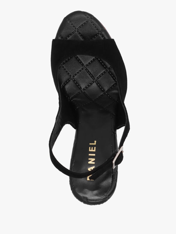 Margot Black Suede Sculpted Wedge Sandals