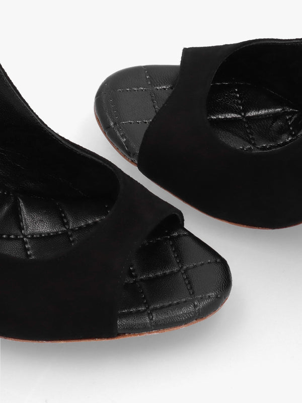 Margot Black Suede Sculpted Wedge Sandals