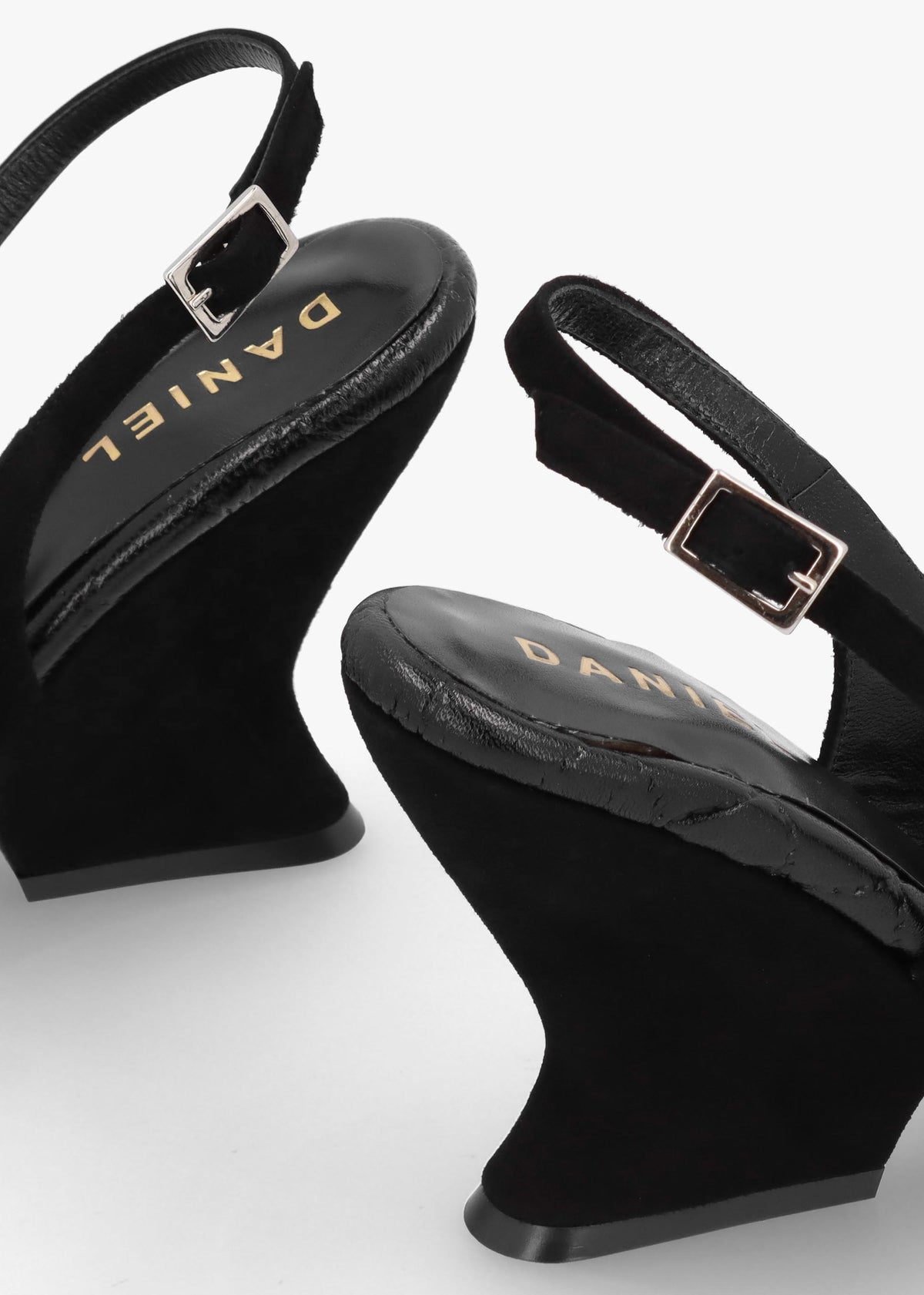 Margot Black Suede Sculpted Wedge Sandals
