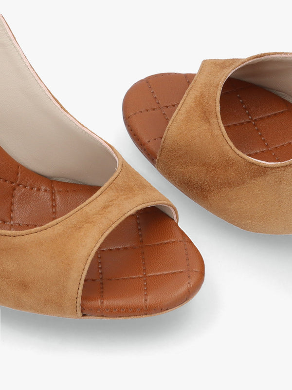 Margot Tan Suede Sculpted Wedge Sandals