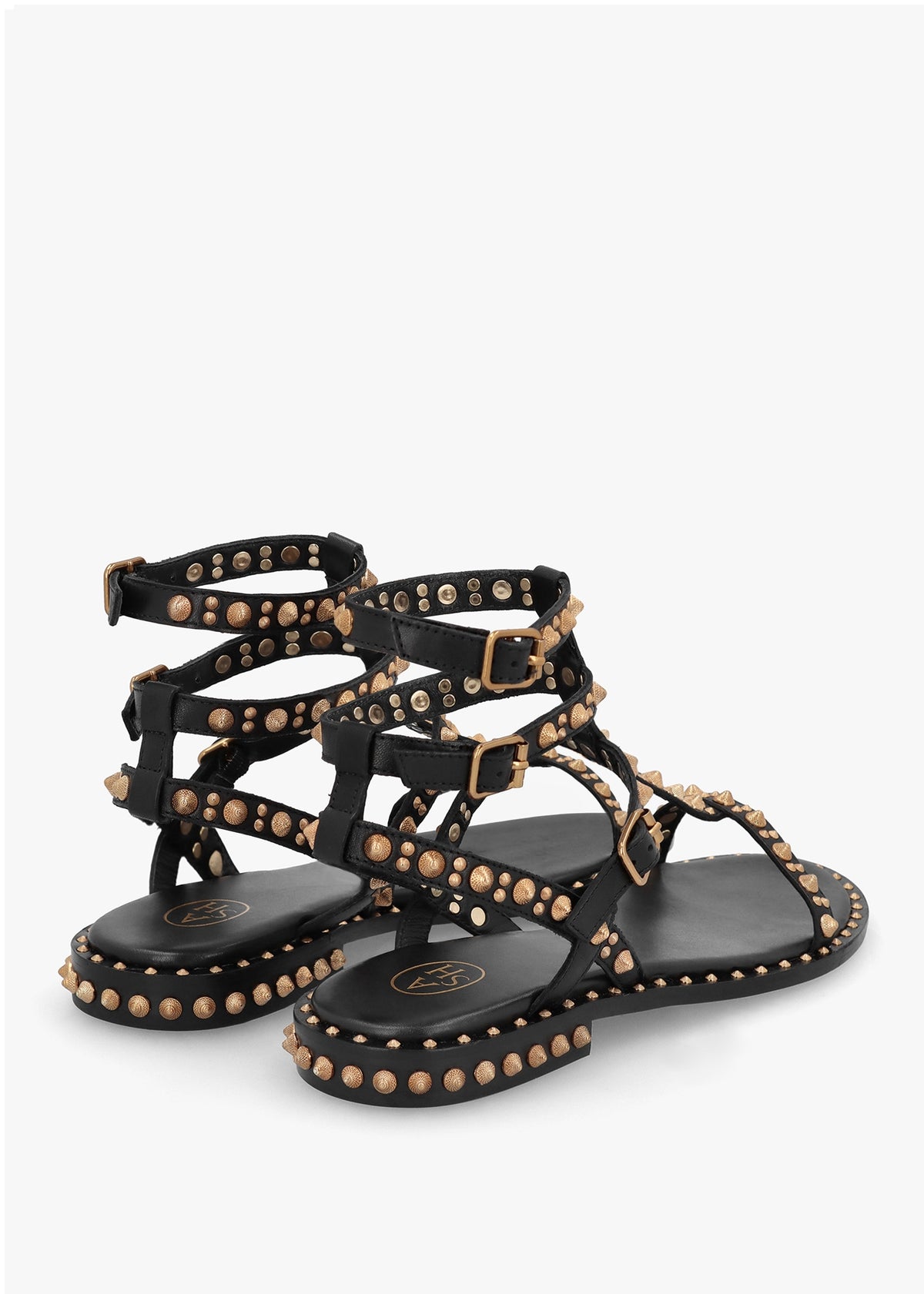 Pepper Black Leather Studded Gladiator Sandals