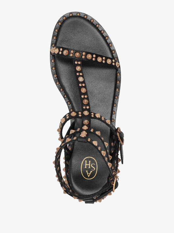 Pepper Black Leather Studded Gladiator Sandals