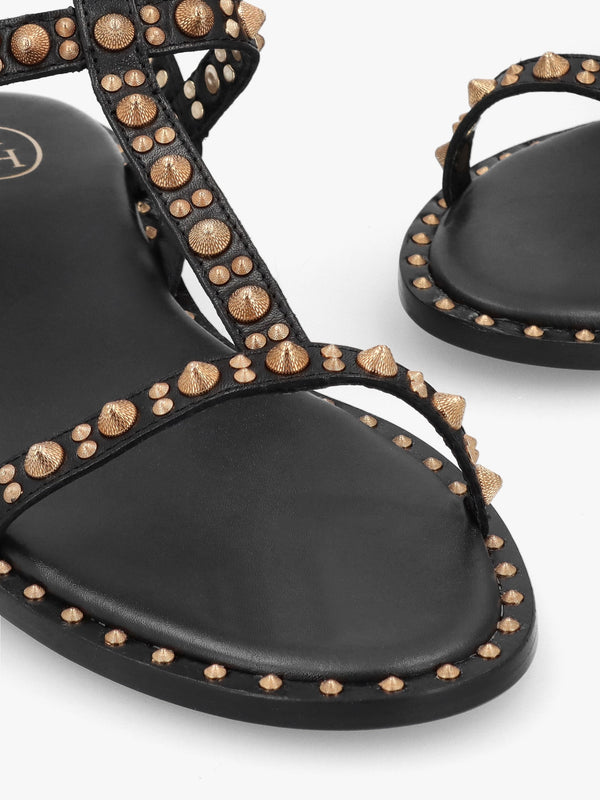 Pepper Black Leather Studded Gladiator Sandals