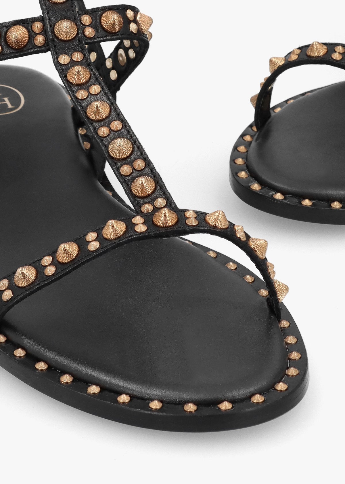 Pepper Black Leather Studded Gladiator Sandals