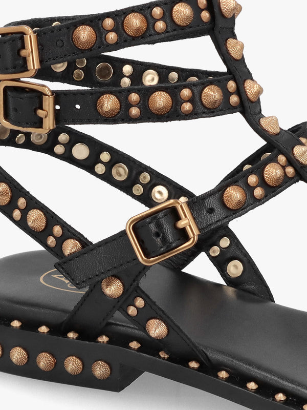 Pepper Black Leather Studded Gladiator Sandals