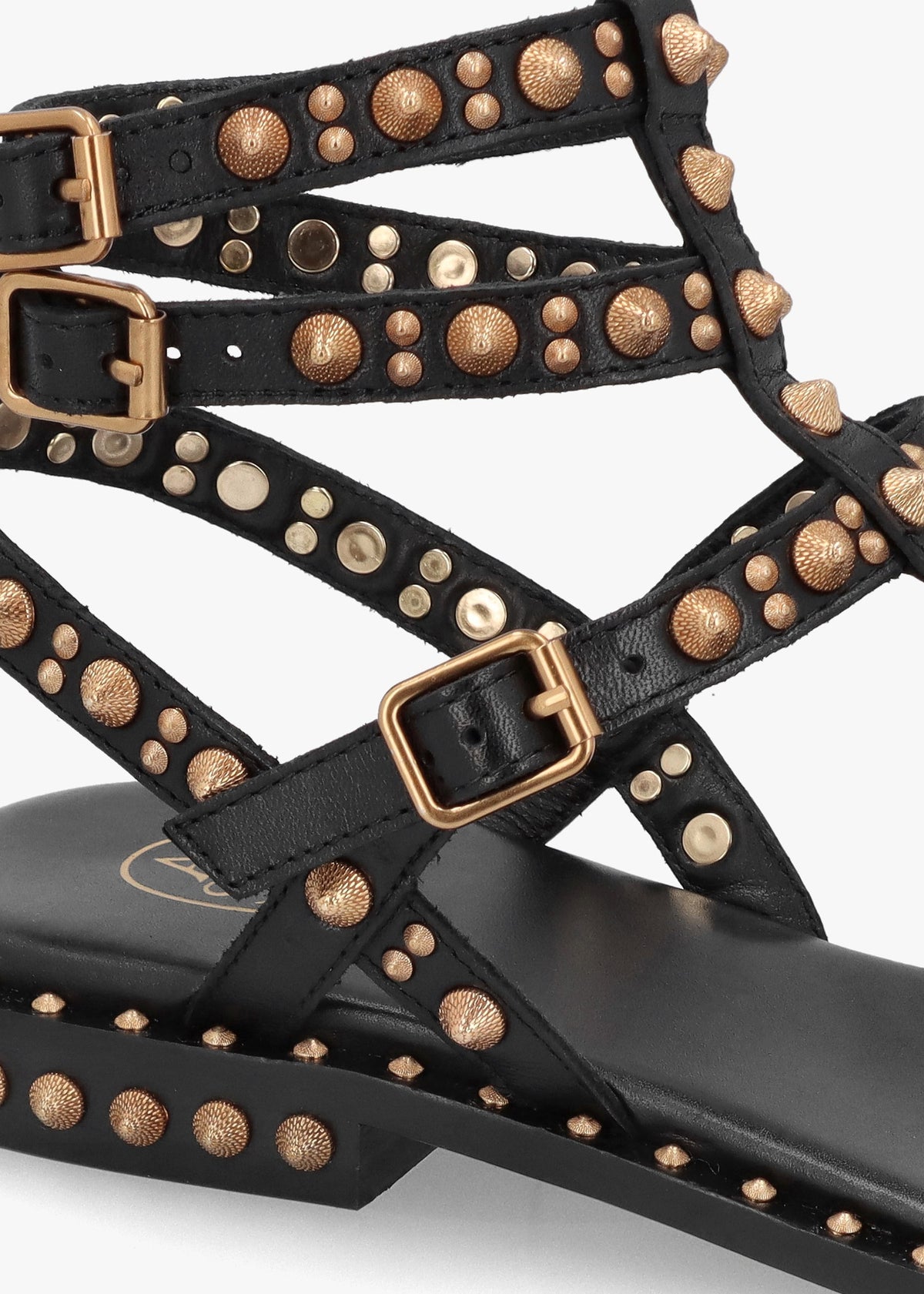 Pepper Black Leather Studded Gladiator Sandals