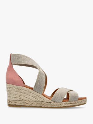 Laura Beige Elasticated Cross Strap Wedge Espadrilles