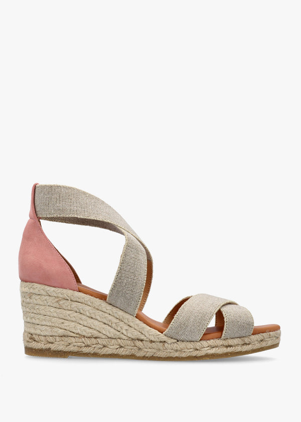 Laura Beige Elasticated Cross Strap Wedge Espadrilles