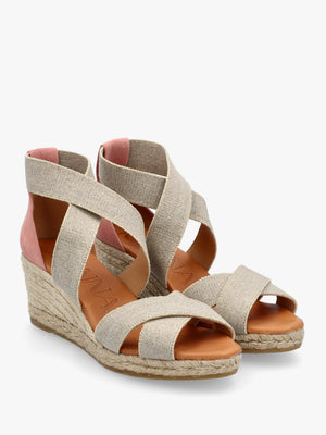 Laura Beige Elasticated Cross Strap Wedge Espadrilles