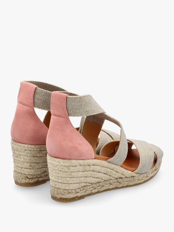 Laura Beige Elasticated Cross Strap Wedge Espadrilles