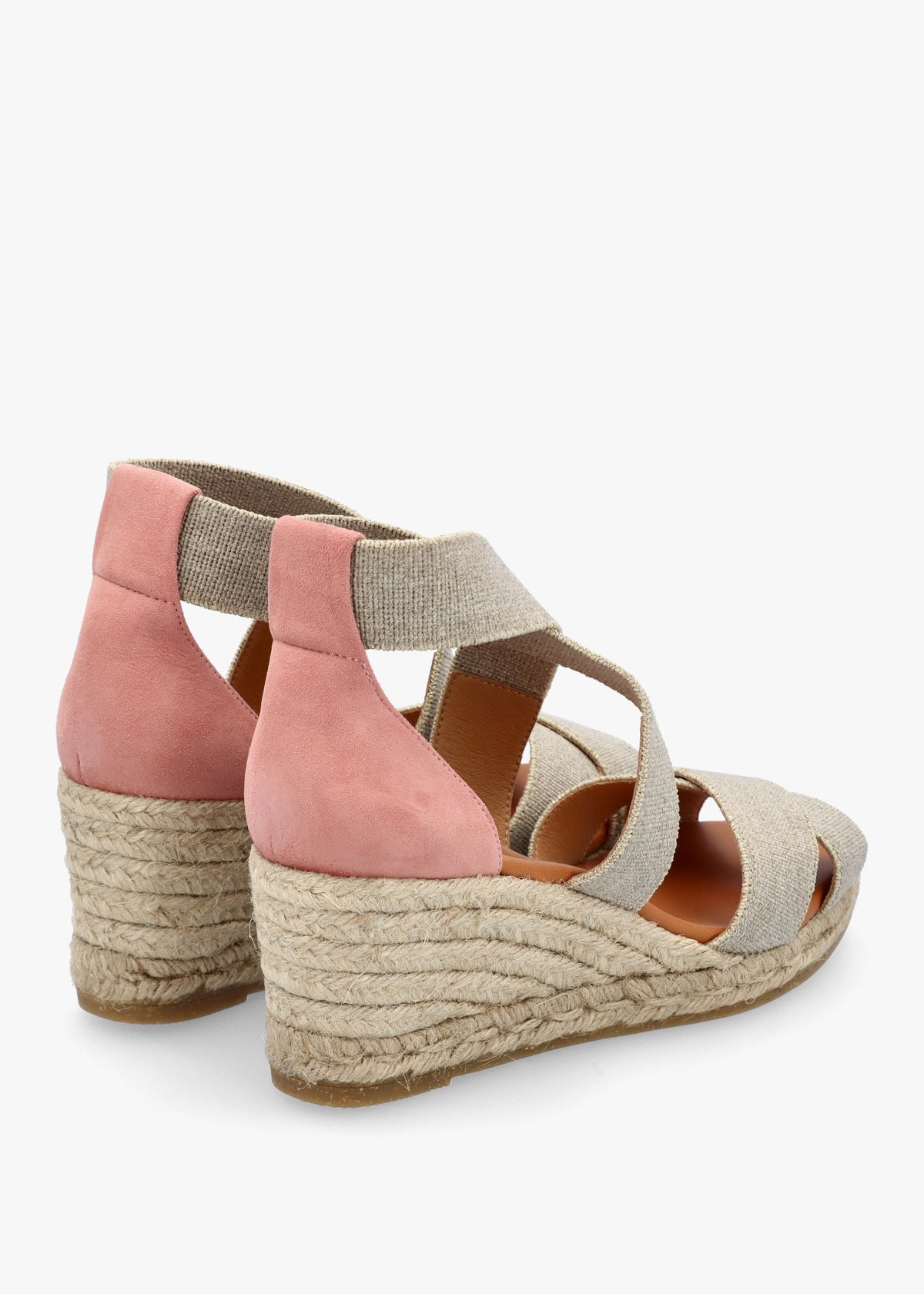 Laura Beige Elasticated Cross Strap Wedge Espadrilles