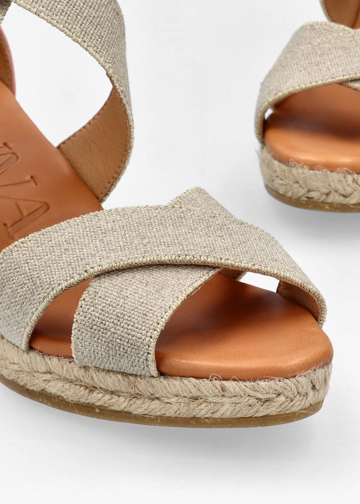 Laura Beige Elasticated Cross Strap Wedge Espadrilles