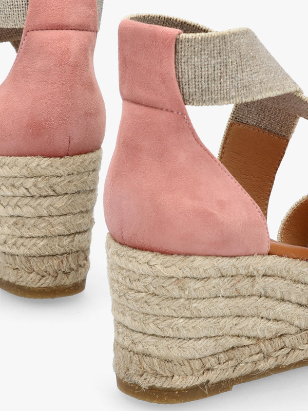 Laura Beige Elasticated Cross Strap Wedge Espadrilles