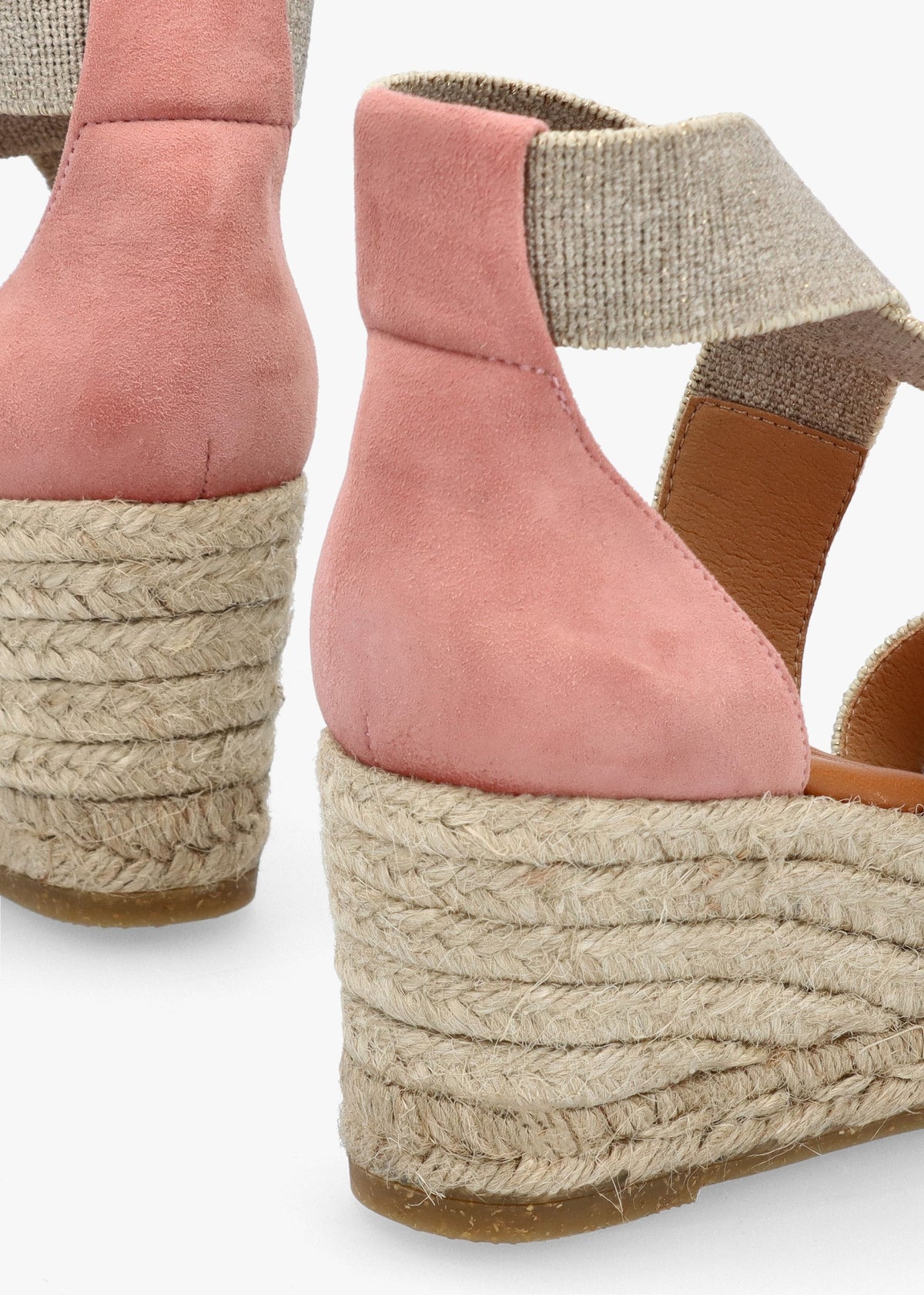 Laura Beige Elasticated Cross Strap Wedge Espadrilles