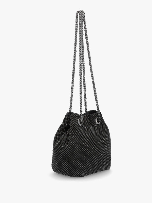 Lua Black Diamante Chain Mesh Pouch