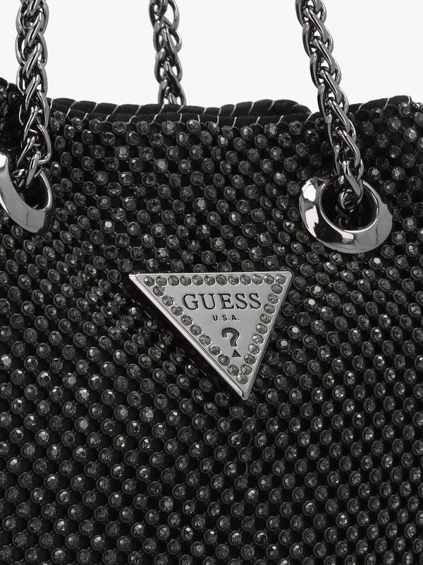 Lua Black Diamante Chain Mesh Pouch