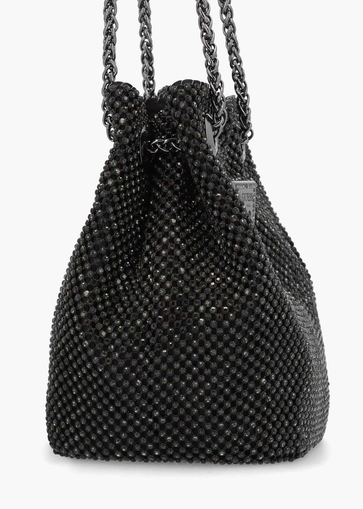 Lua Black Diamante Chain Mesh Pouch