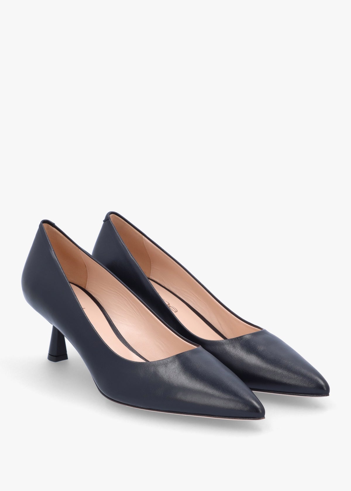 Navy Leather Low Heel Court Shoes
