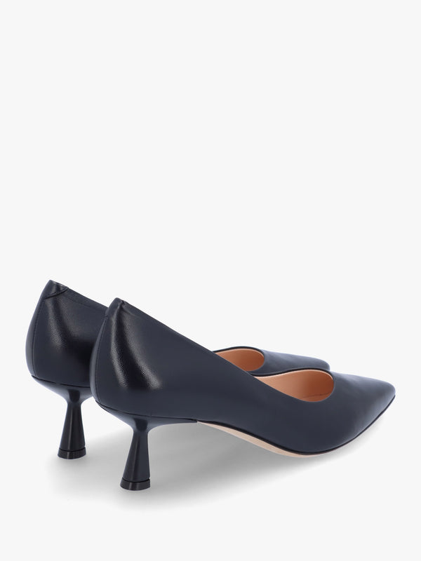 Navy Leather Low Heel Court Shoes