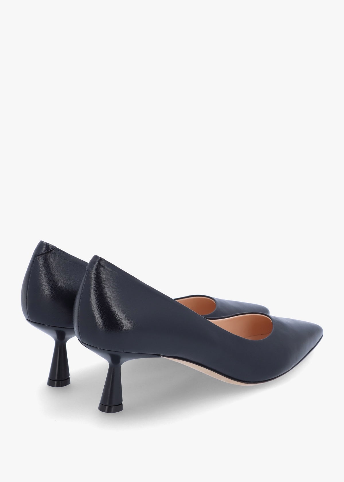 Navy Leather Low Heel Court Shoes