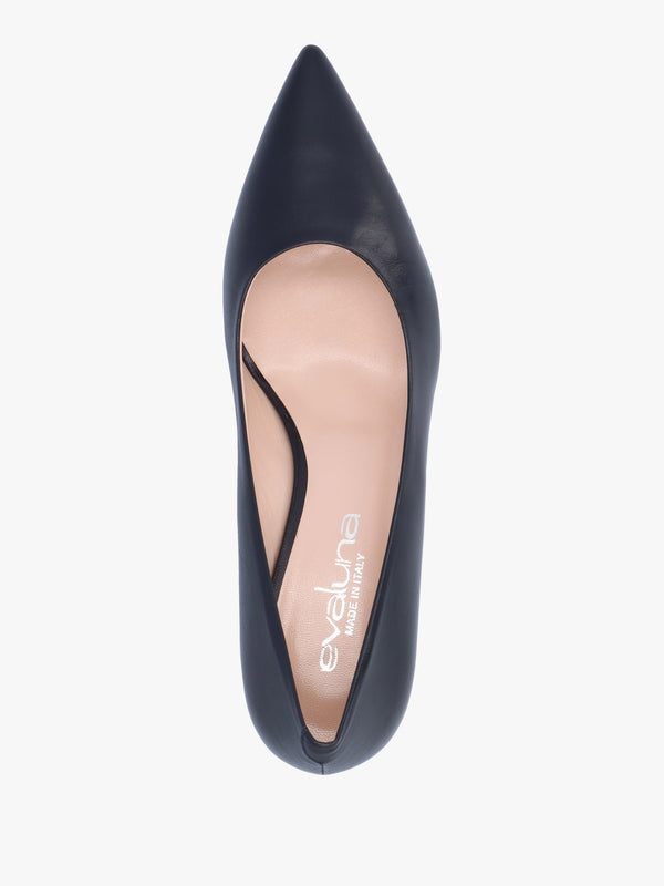 Navy Leather Low Heel Court Shoes