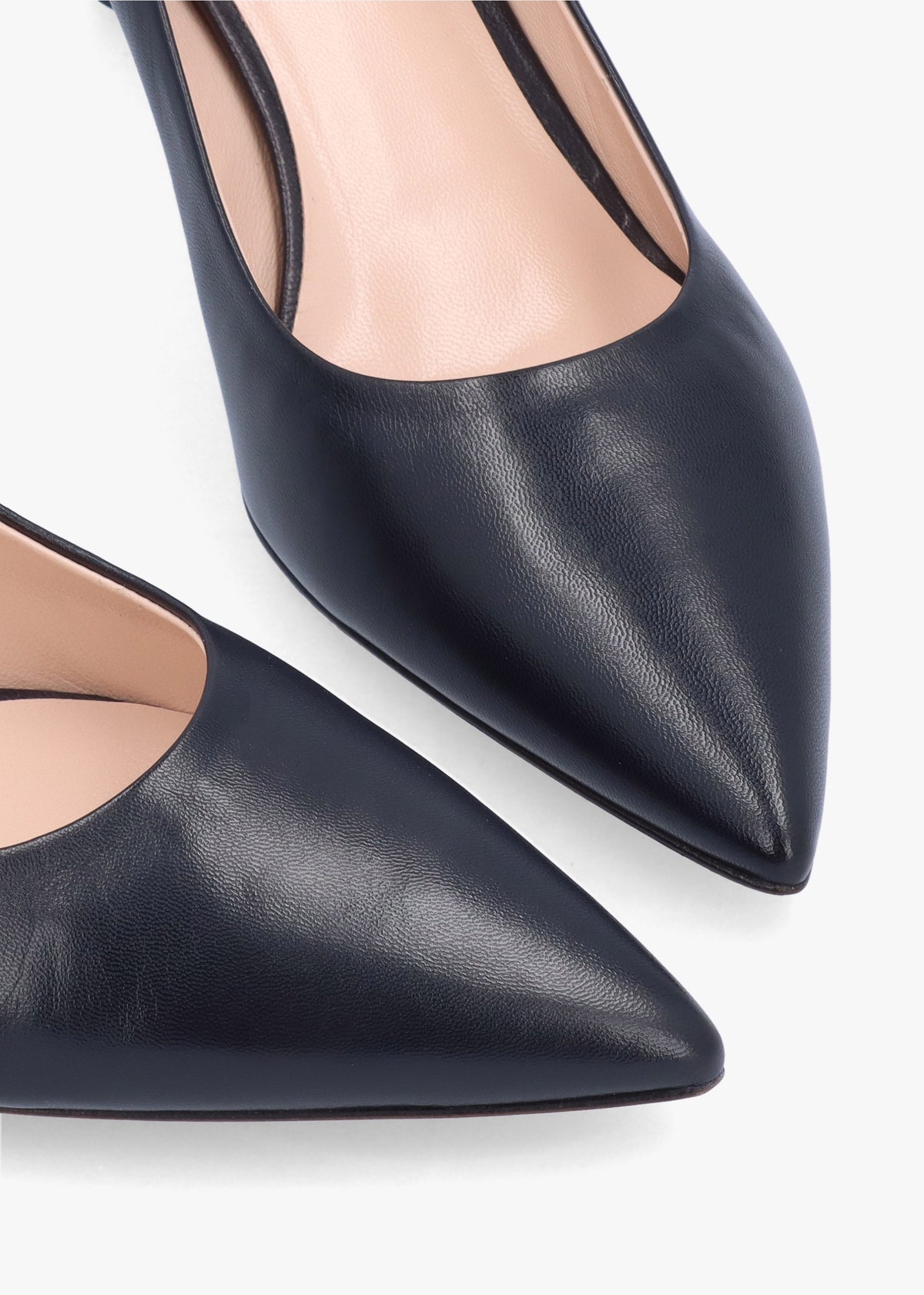 Navy Leather Low Heel Court Shoes