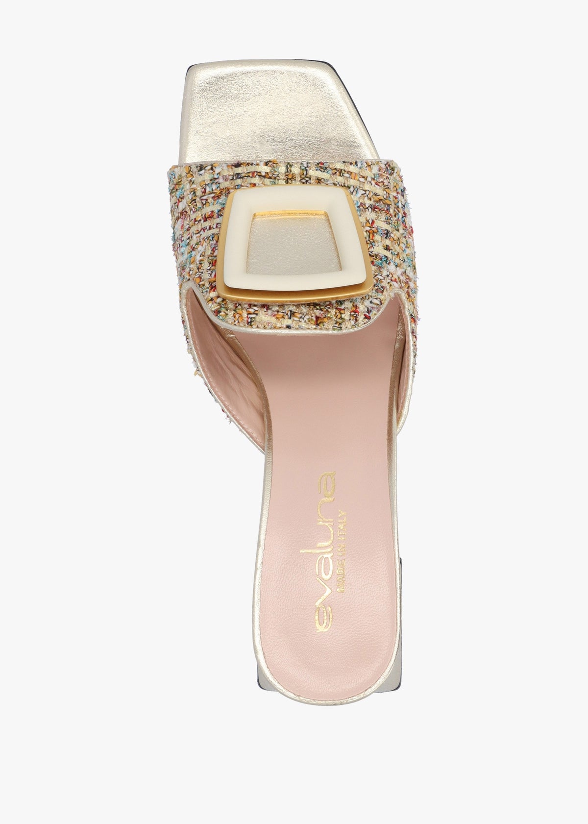 Gold Woven Block Heel Mules