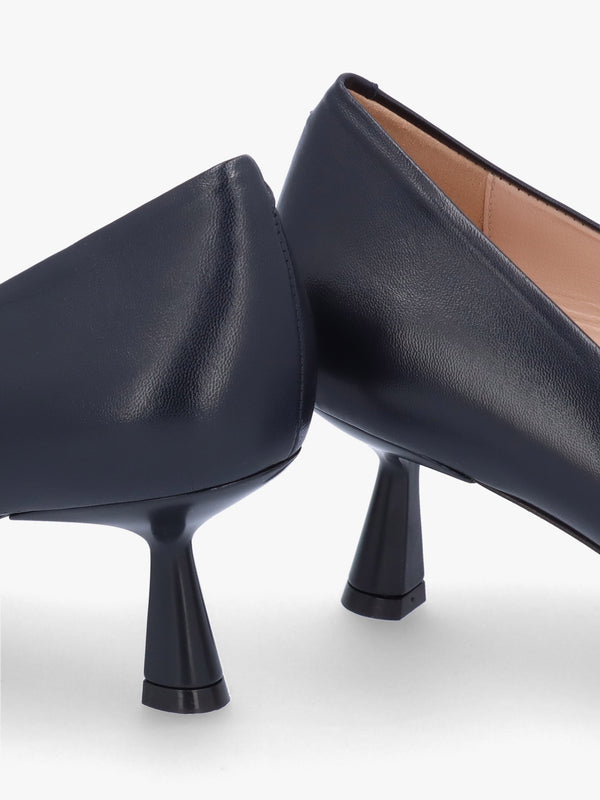 Navy Leather Low Heel Court Shoes