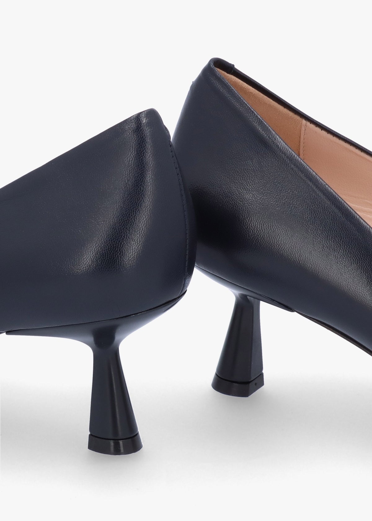 Navy Leather Low Heel Court Shoes