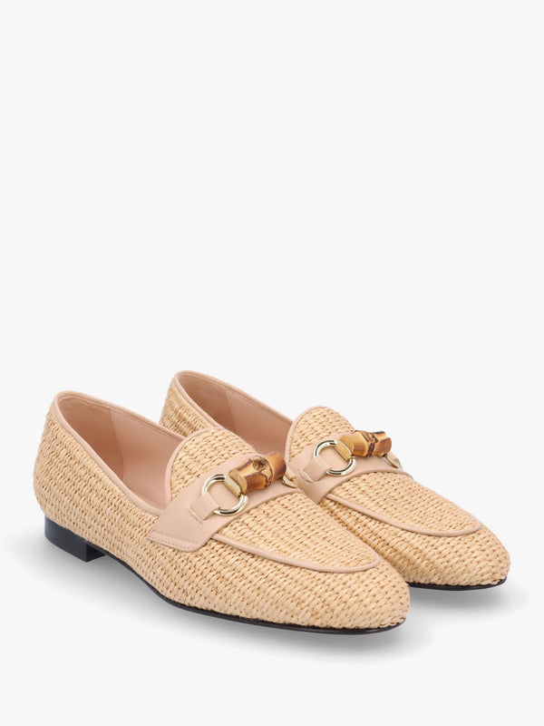 Beige Woven Raffia Loafers