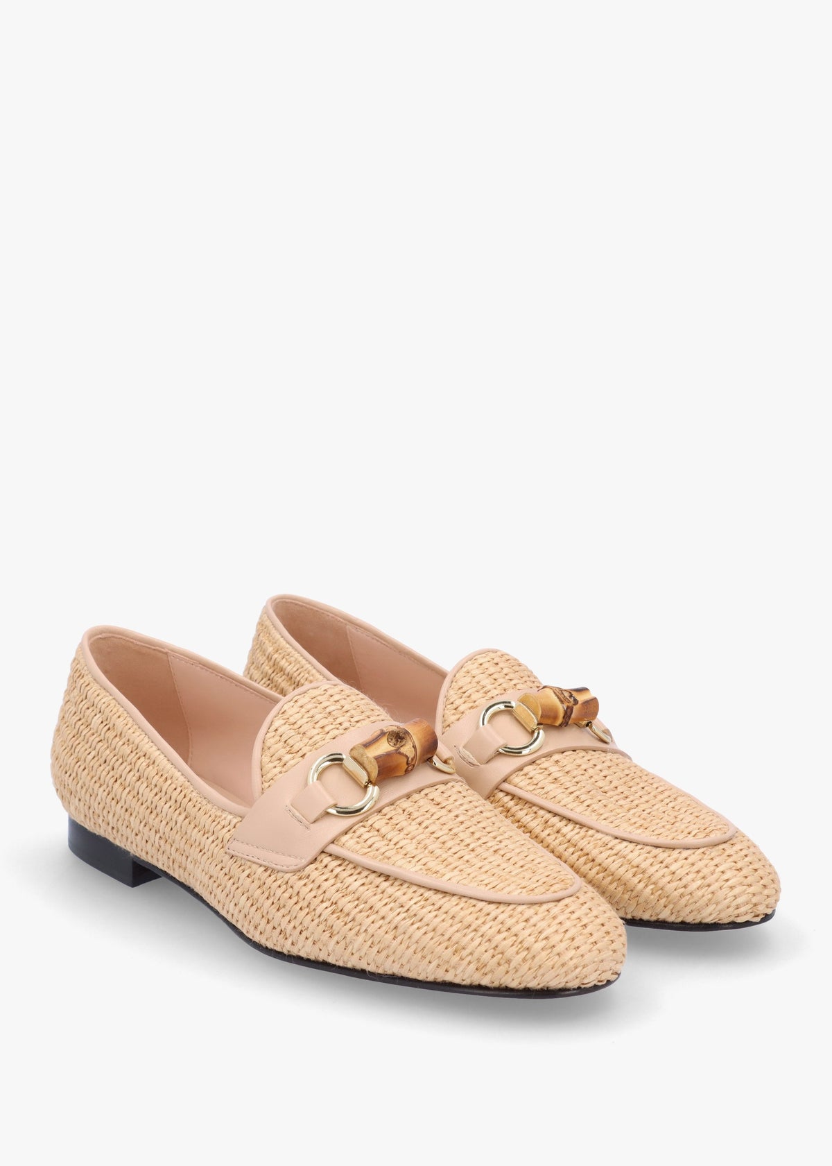 Beige Woven Raffia Loafers