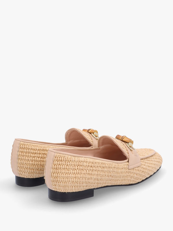 Beige Woven Raffia Loafers