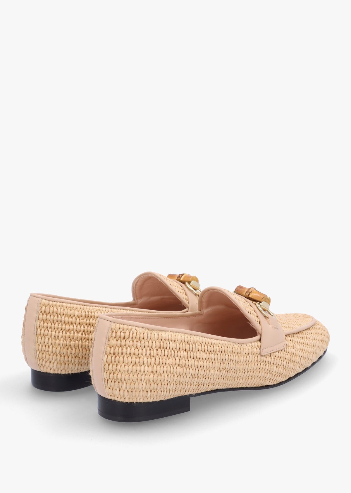 Beige Woven Raffia Loafers