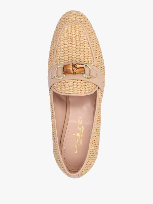 Beige Woven Raffia Loafers