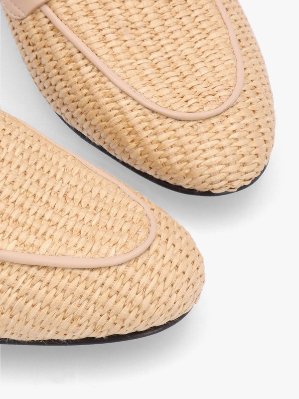 Beige Woven Raffia Loafers