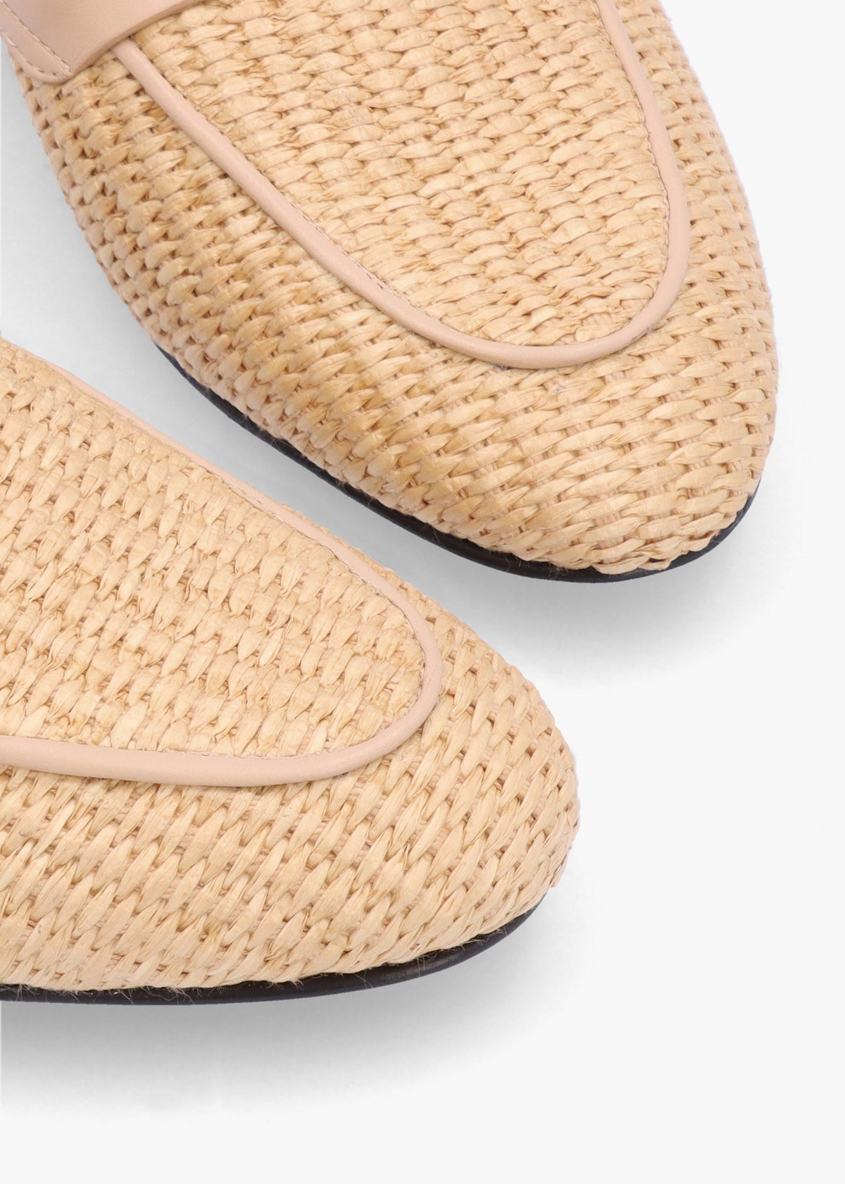 Beige Woven Raffia Loafers