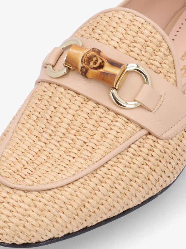 Beige Woven Raffia Loafers